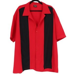 Steady Clothing Mens 3X Bowling Shirt Red Black Panel Rockabilly Button Up *READ